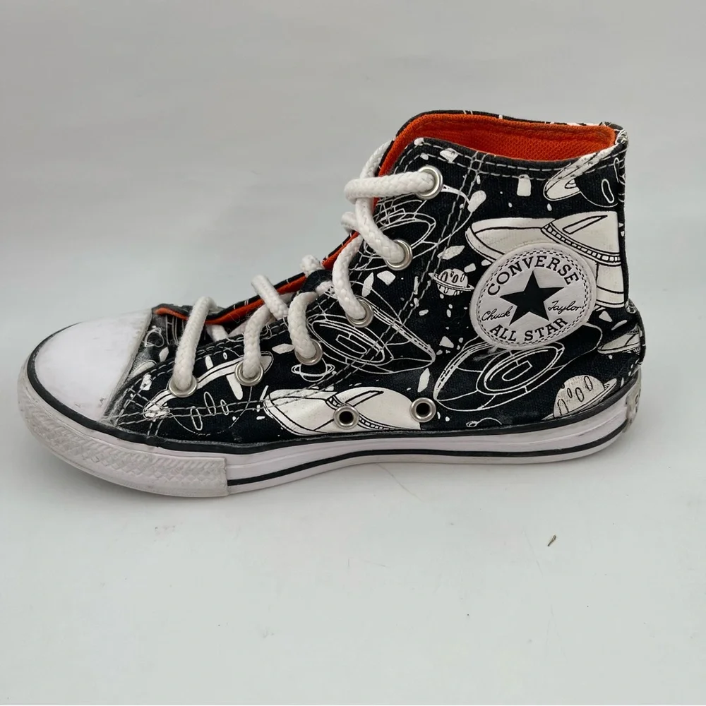 Converse Boys CTAS Black White Space Odyssey- SZ 2 Y -Hi Top Basketball Shoes
